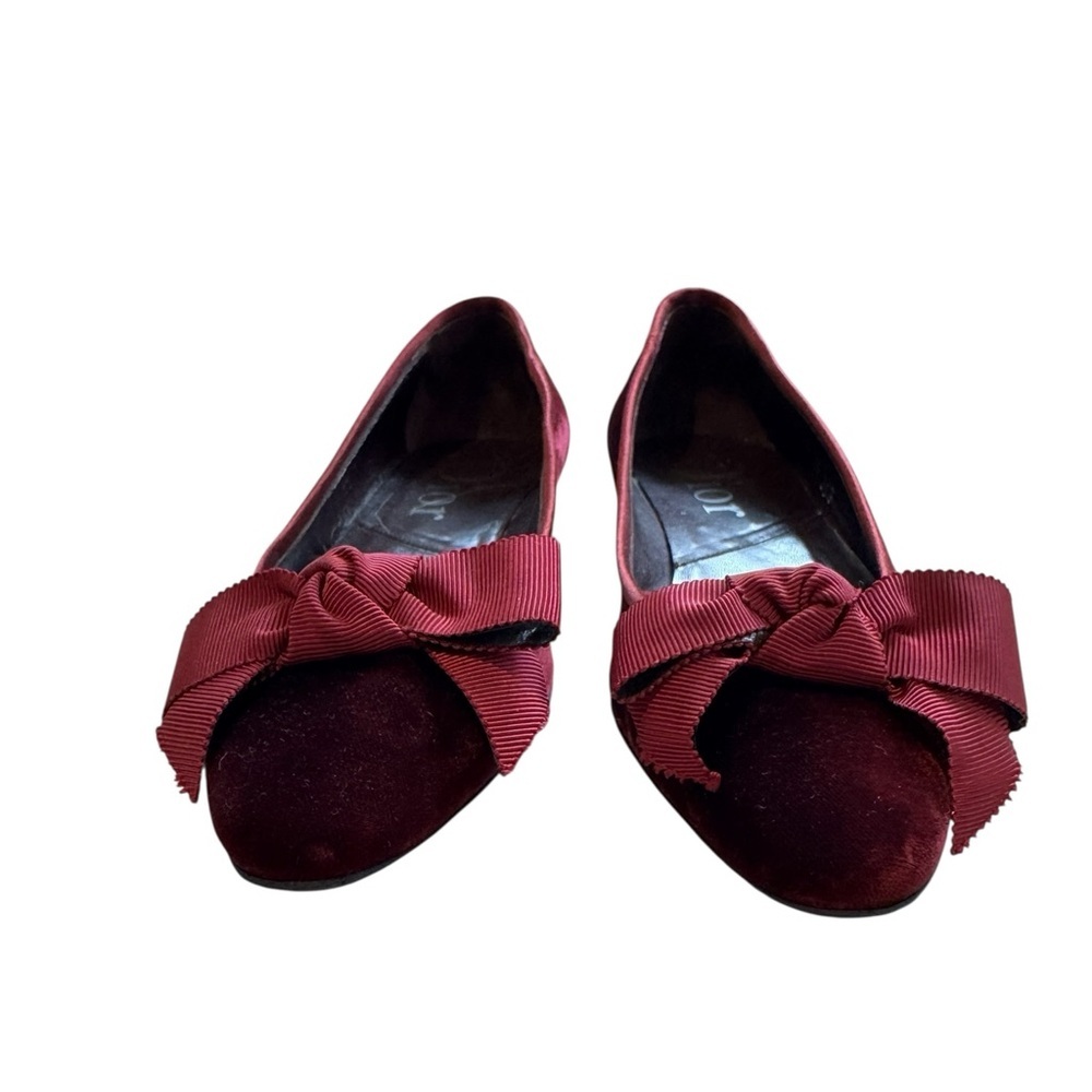 Dior Deep Red Velvet Women's Flats - Picture 5 of 6